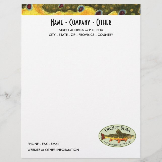 Humourous Trout Fishing Letterhead Design (Front)