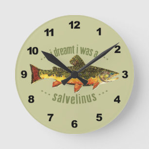 Humourous Trout Fishing Round Clock