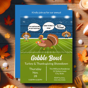 Humourous Turkey Football Thanksgiving Touchdowns Invitation