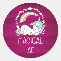 Humourous Unicorn Magical AF on Dark Red Pattern