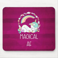 Humourous Unicorn Magical AF on Dark Red Pattern