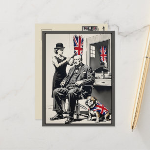 Humourous Union Jack Churchill Artwork Postcard