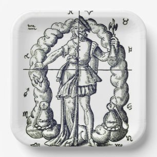 Humourous vintage illustration of zodiac signs  paper plate