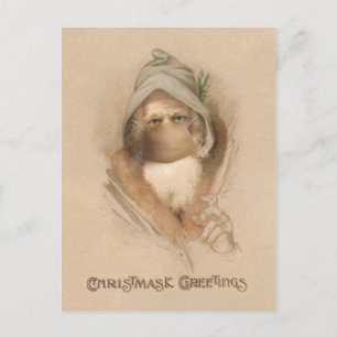 Humourous Vintage Santa in Face Mask Postcard