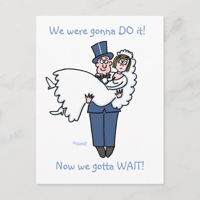 Humourous Wedding Postponement Announcement Cartoo Postcard (Front)