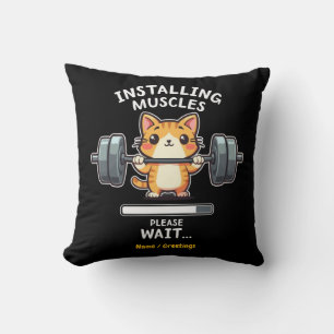 Humourous Weightlifting Cat Exercise Gym Funny Cushion