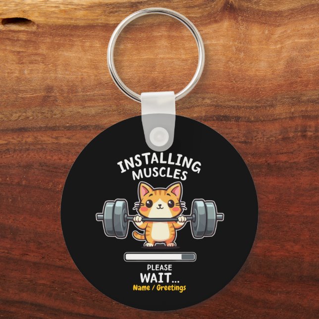 Humourous Weightlifting Cat Exercise Gym Funny  Key Ring (Front)