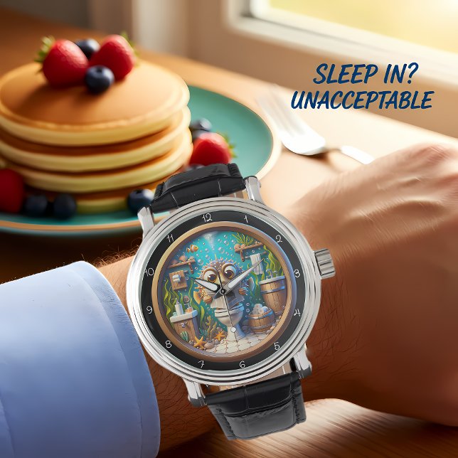 Humourous Whimsical Pufferfish Bathroom Clock Watch (Creator Uploaded)