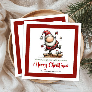 Humourous Whimsy Santa Hand Drawn Christmas Napkin