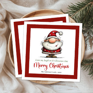 Humourous Whimsy Santa Hand Drawn Holiday Napkins