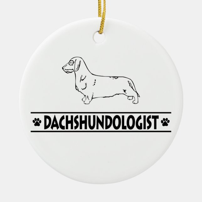 Humourous Wirehaired Dachshund Ceramic Tree Decoration (Front)