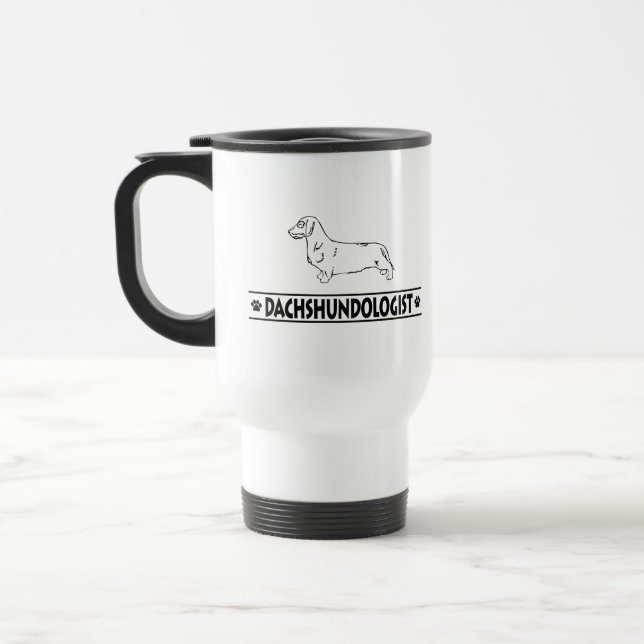 Humourous Wirehaired Dachshund Travel Mug (Left)