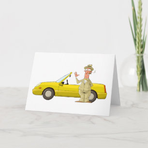 Humourous Yellow Car with Retro Gentleman  Thank You Card