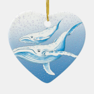 Humpback Family Ceramic Tree Decoration