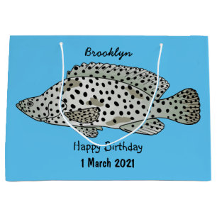 Humpback grouper fish cartoon illustration large gift bag