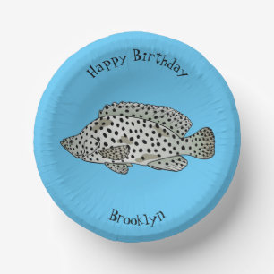 Humpback grouper fish cartoon illustration paper plate