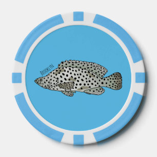 Humpback grouper fish cartoon illustration  poker chips
