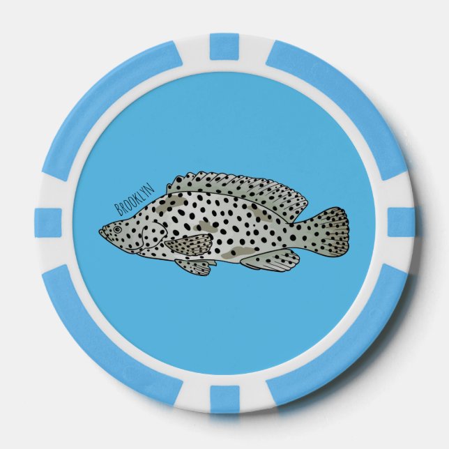 Humpback grouper fish cartoon illustration  poker chips (Front)