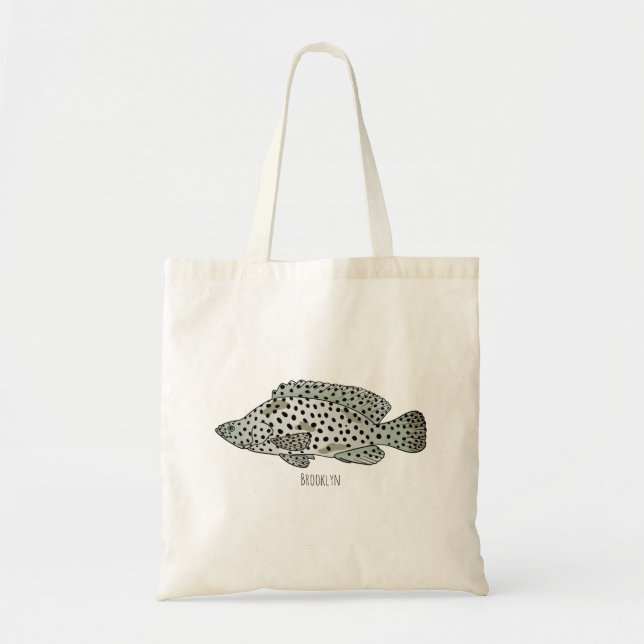 Humpback grouper fish cartoon illustration  tote bag (Front)