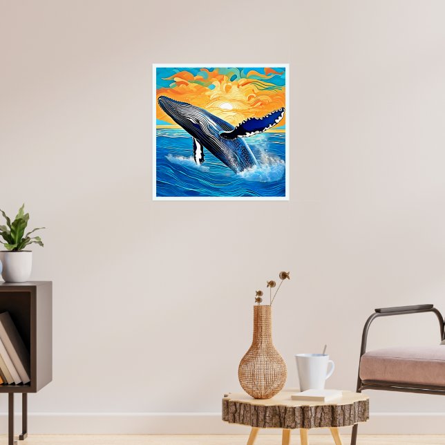 Humpback Sunset Leap Art Poster (Living Room 3)