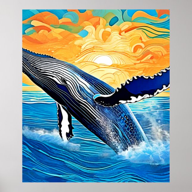 Humpback Sunset Leap Art Poster (Front)