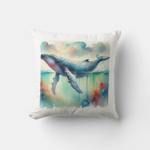 Humpback whale 220824AREF108 - Watercolor Cushion