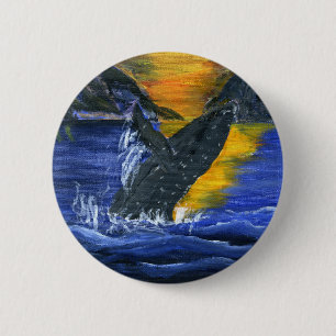 Humpback whale at Sunset 6 Cm Round Badge