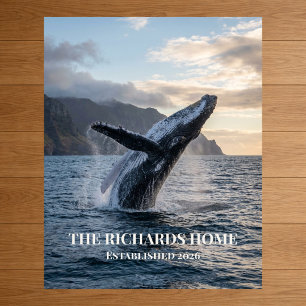 Humpback Whale Breaching at Sunset Poster