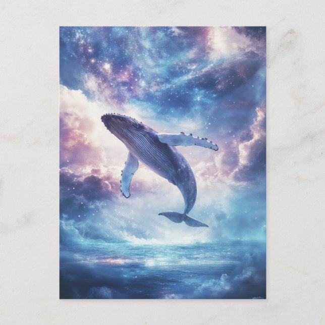 Humpback Whale Breaching Pink Galaxy Night Sky Postcard (Front)