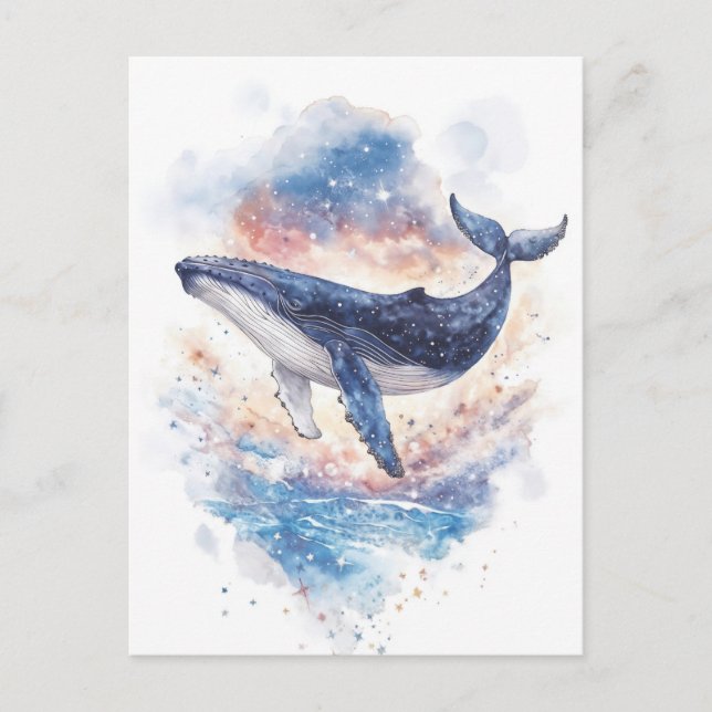 Humpback Whale in Starry Nebula Galaxy Sky Postcard (Front)