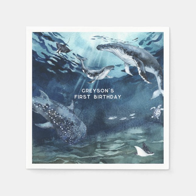 Humpback Whale | Ocean Birthday Party Napkins (Front)