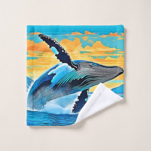 Humpback Whale Ocean Freedom Jump Design Bath Towel Set