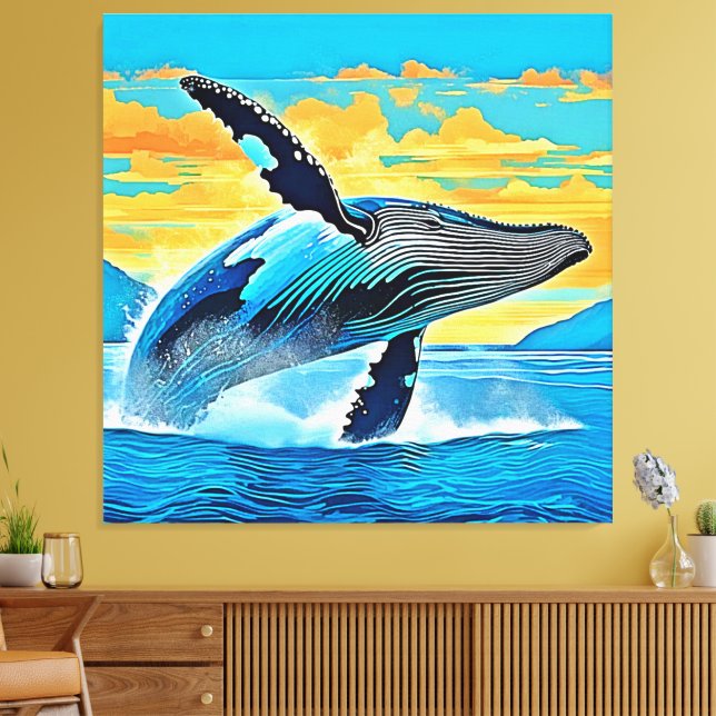 Humpback Whale Ocean Freedom Jump Design Canvas Print (Insitu(LivingRoom))