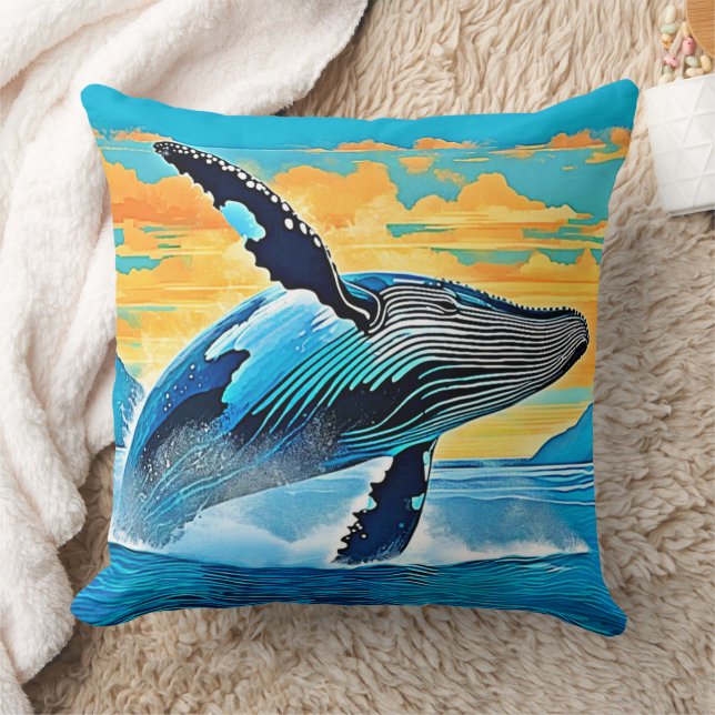 Humpback Whale Ocean Freedom Jump Design Cushion (Blanket)