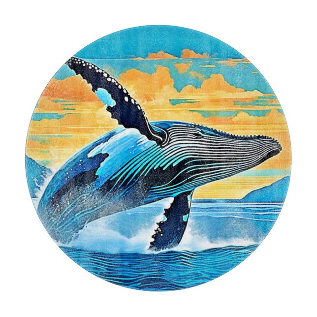 Humpback Whale Ocean Freedom Jump Design Cutting Board (Front)