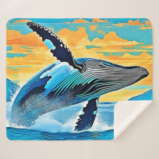 Humpback Whale Ocean Freedom Jump Design Sherpa Blanket