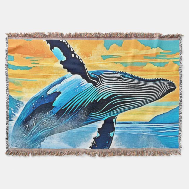 Humpback Whale Ocean Freedom Jump Design Throw Blanket (Front)