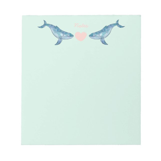 Humpback Whale Pink Heart Mint Notepad (Front)