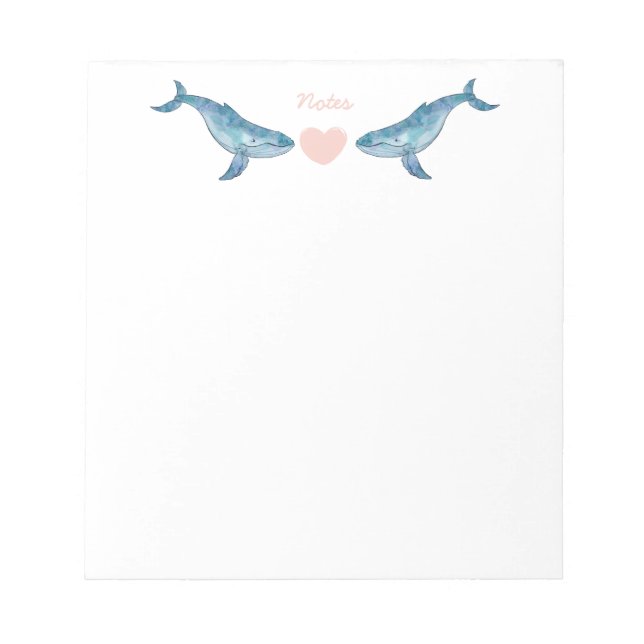 Humpback Whale Pink Heart Notepad (Front)