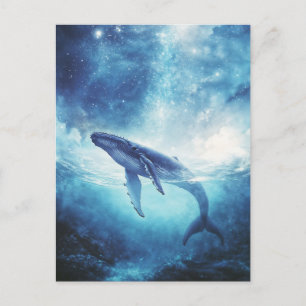 Humpback Whale Swimming in Starry Galaxy Ocean Postcard