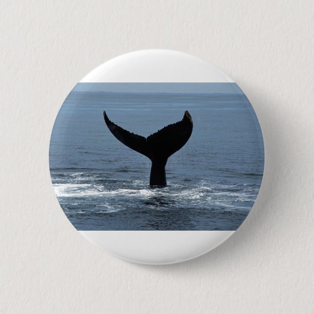 Humpback whale tail 6 cm round badge (Front)