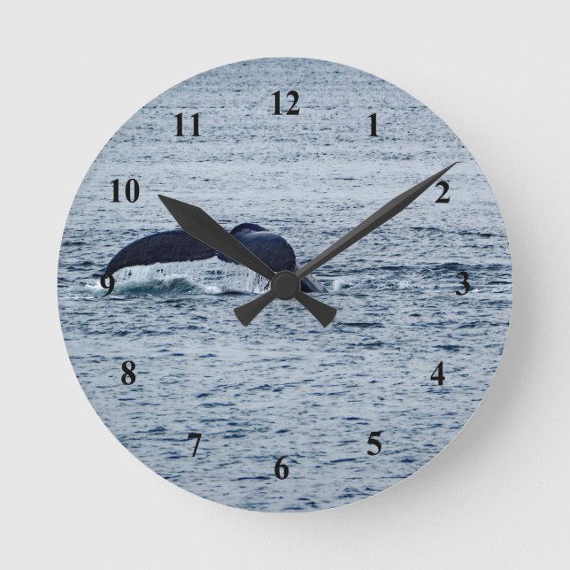 Humpback Whale Tail Alaska Photo Round Clock (Front)