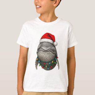 Humpback Whale Wearing Santa Hat with Christmas T-Shirt