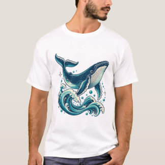 Humpback Whale with Teal Ocean Waves T-Shirt