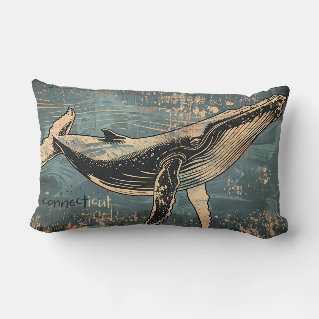 Humpback Whale Woodcut Throw Pillow (Back)
