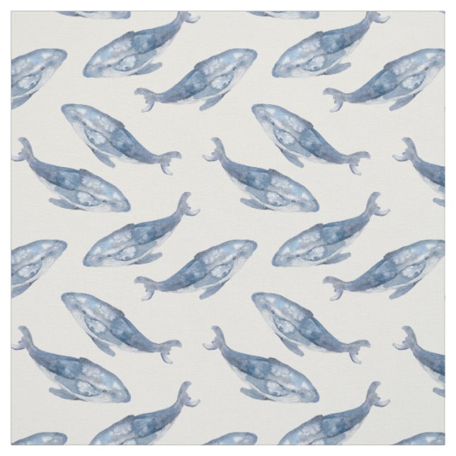 Humpback Whales in Watercolor Fabric (Swatch)