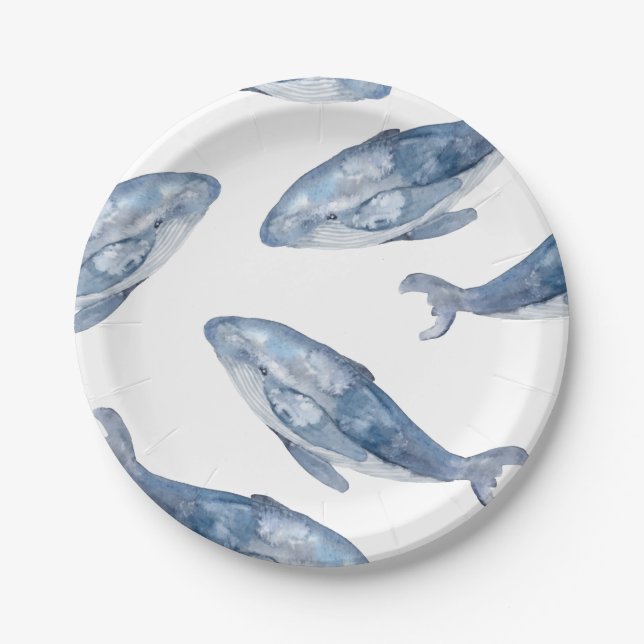 Humpback Whales in Watercolor Paper Plate (Front)