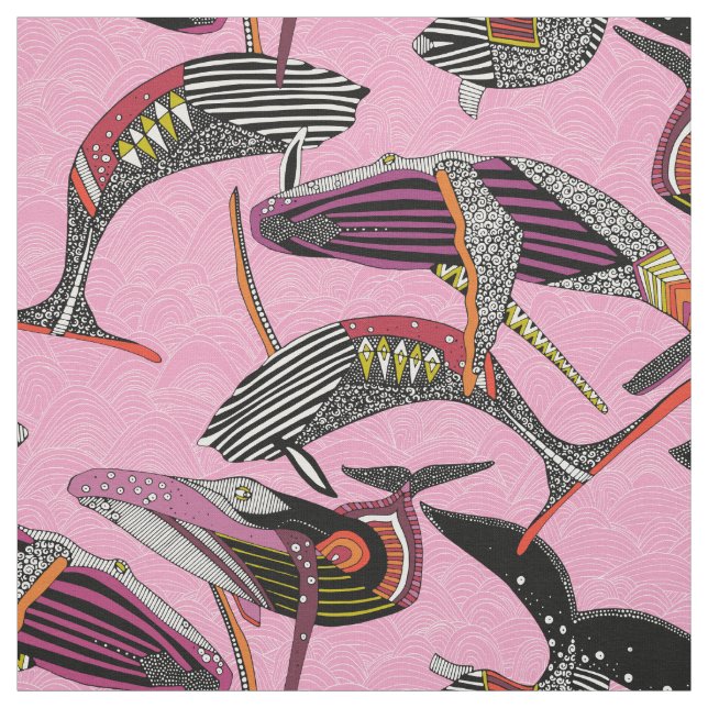 humpback whales pastel magenta fabric (Swatch)