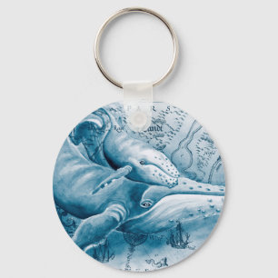 Humpbacks Blue Vintage Map Key Ring