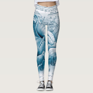 Humpbacks Blue Vintage Map Leggings